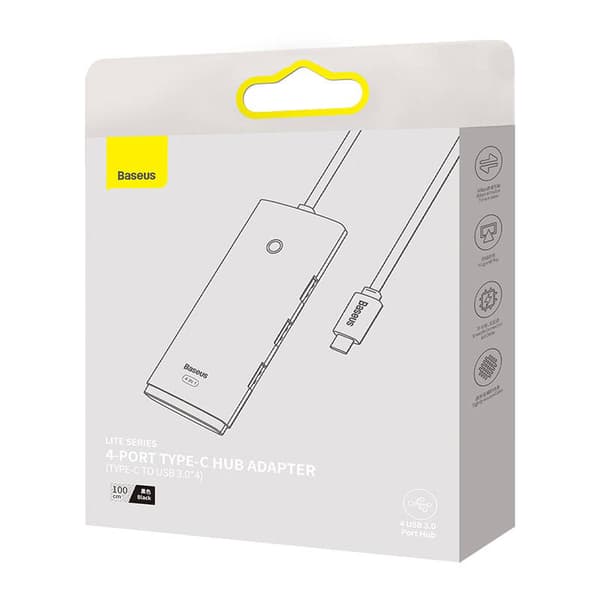 Baseus Lite Series Hub 4in1 USB-C - 4x USB 3.0 + USB-C, 1m (musta)