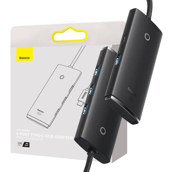 Baseus Lite Series Hub 4in1 USB-C - 4x USB 3.0 + USB-C, 1m (musta)