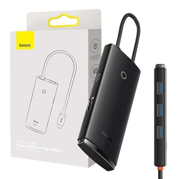 Baseus Lite Series Hub 5w1 USB-C till 3x USB 3.0 + USB-C + HDMI (svart)