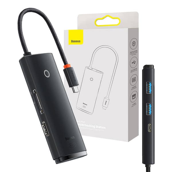 Baseus Lite Series Hub 6w1 USB-C - 2x USB 3.0 + USB-C + HDMI + SD/TF (musta)