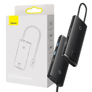 Hub 6w1 Baseus Lite Series USB-C til 2x USB 3.0 + USB-C PD + HDMI + SD/TF (svart)