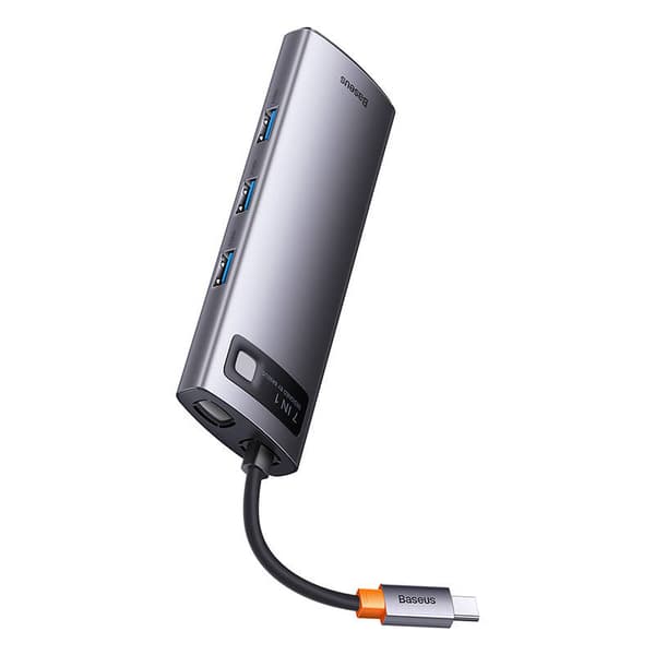 Hub 7in1 Baseus Metal Gleam Series, USB-C til 3x USB 3.0 + 2x HDMI + USB-C PD + Ethernet RJ45