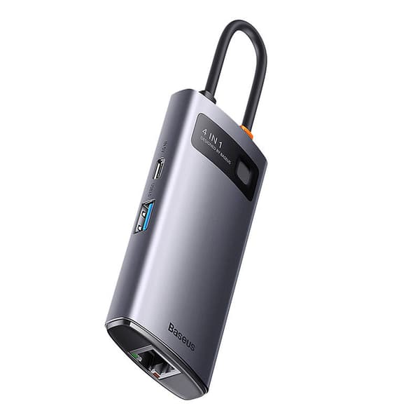 Keskitin 4in1 Baseus Metal Gleam -sarja, USB-C - 3x USB 3.0 + Ethernet RJ45