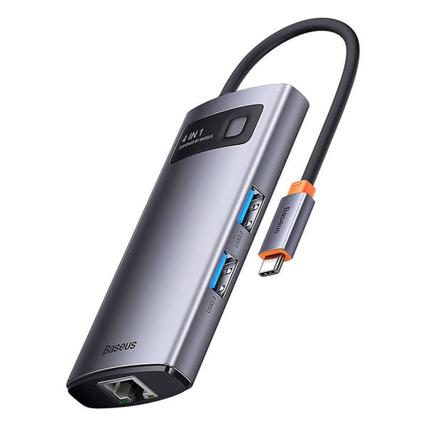 Keskitin 4in1 Baseus Metal Gleam -sarja, USB-C - 3x USB 3.0 + Ethernet RJ45