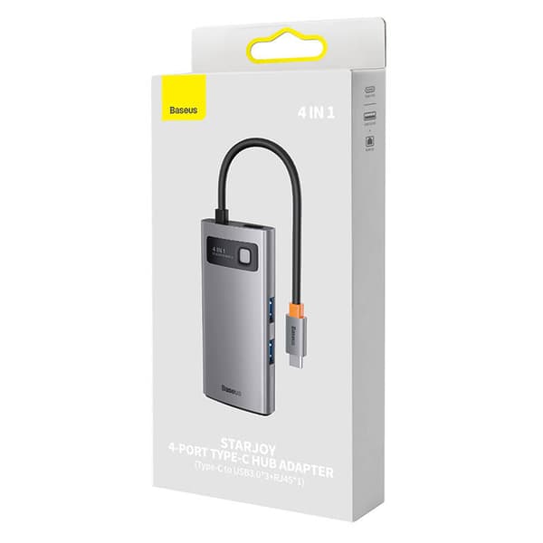 Keskitin 4in1 Baseus Metal Gleam -sarja, USB-C - 3x USB 3.0 + Ethernet RJ45