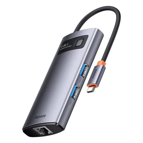 Keskitin 4in1 Baseus Metal Gleam -sarja, USB-C - 3x USB 3.0 + Ethernet RJ45