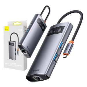 Keskitin 4in1 Baseus Metal Gleam -sarja, USB-C - 3x USB 3.0 + Ethernet RJ45