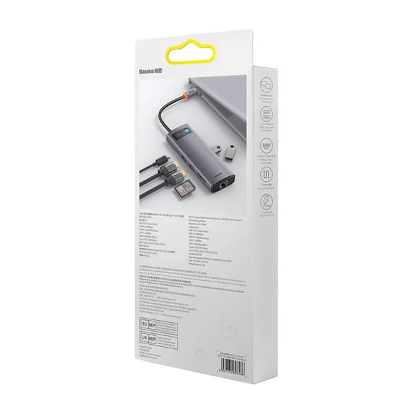 Hub 9in1 Baseus Metal Gleam Series, USB-C - 2x USB 3.0 + 2x HDMI + USB 2.0 + USB-C PD + Ethernet RJ45 + microSD/SD