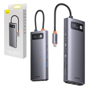Hub 9in1 Baseus Metal Gleam Series, USB-C til 2x USB 3.0 + 2x HDMI + USB 2.0 + USB-C PD + Ethernet RJ45 + microSD/SD
