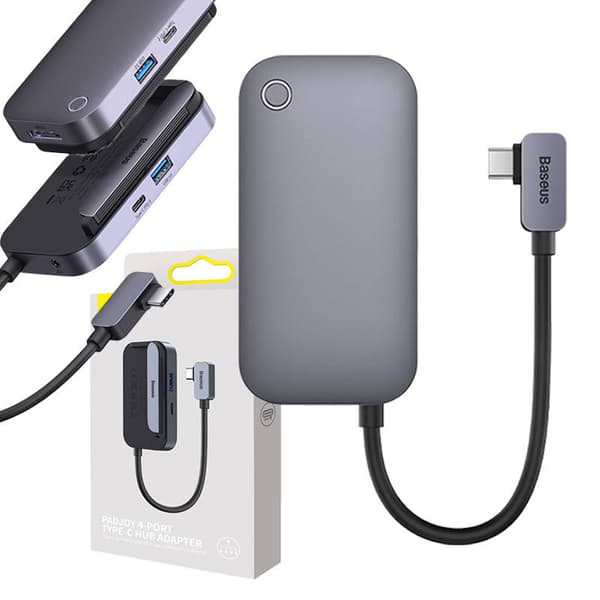 Hub 4in1 Baseus PadJoy Series USB-C til USB 3.0 + HDMI + USB-C PD + stik 3,5 mm (grå)