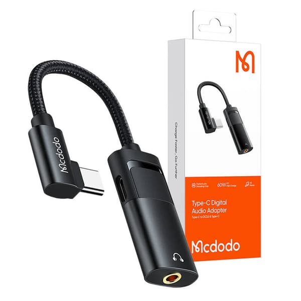 USB-C til AUX ministik 3,5 mm + USB-C adapter, Mcdodo CA-1880 (sort)