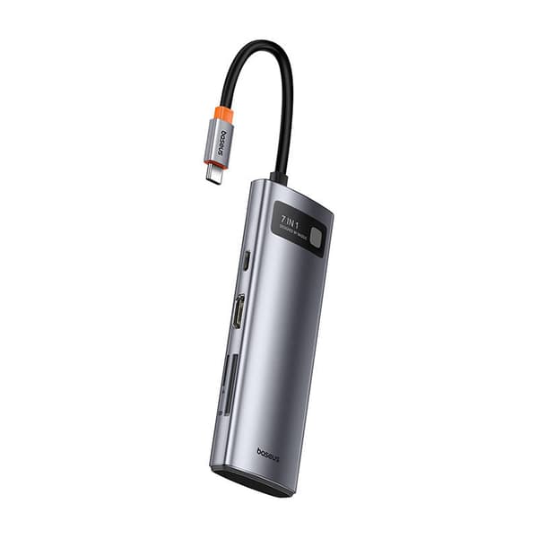 Hub 7in1 Baseus Gleam, USB-C till 1x HDMI4K 60Hz + 3x USB3.0 + 1x PD + 1x SD/TF (grå)