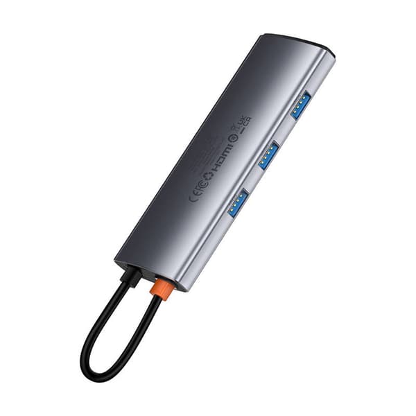 Hub 7in1 Baseus Gleam, USB-C till 1x HDMI4K 60Hz + 3x USB3.0 + 1x PD + 1x SD/TF (grå)