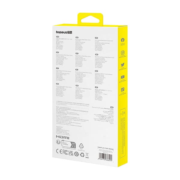 Hub 7in1 Baseus Gleam, USB-C till 1x HDMI4K 60Hz + 3x USB3.0 + 1x PD + 1x SD/TF (grå)