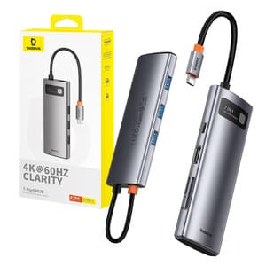 Hub 7in1 Baseus Gleam, USB-C till 1x HDMI4K 60Hz + 3x USB3.0 + 1x PD + 1x SD/TF (grå)