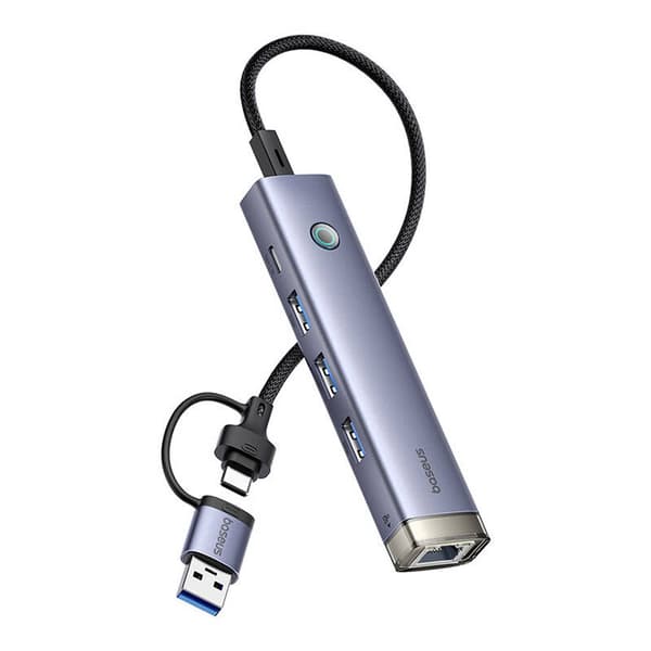 Hub 4in1 Baseus UltraJoy USB-A&USB-C till 3xUSB3.0+USB-C+RJ45 (grå)
