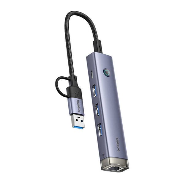 Hub 4in1 Baseus UltraJoy USB-A&USB-C till 3xUSB3.0+USB-C+RJ45 (grå)