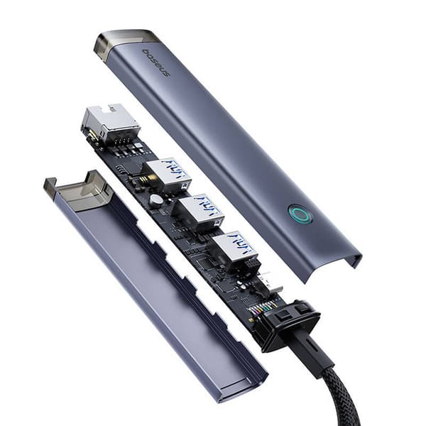 Hub 4in1 Baseus UltraJoy USB-A&USB-C till 3xUSB3.0+USB-C+RJ45 (grå)