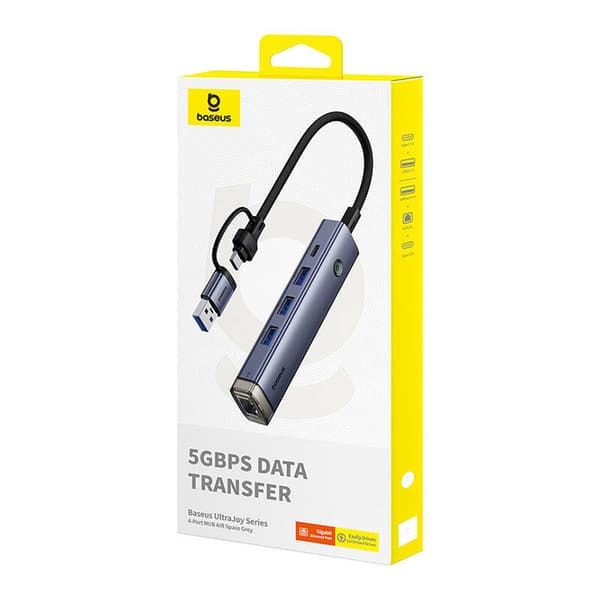 Hub 4in1 Baseus UltraJoy USB-A&USB-C till 3xUSB3.0+USB-C+RJ45 (grå)