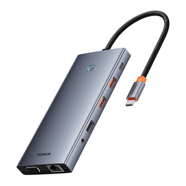 Keskitin 13in1 Baseus PortalJoy USB-C HDMI+DP+VGA+C+USB+PD+RJ45+SD/TF+3,5mm (harmaa)