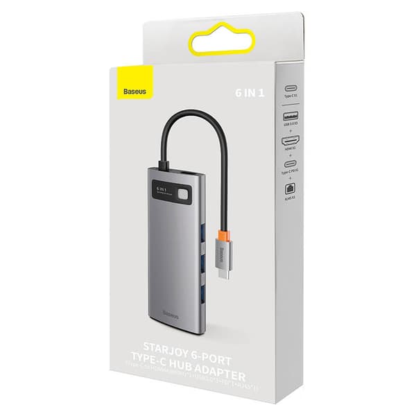 Hub 6in1 Baseus StarJoy Series, USB-C til 3x USB 3.0 + HDMI + USB-C PD + RJ45