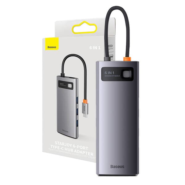 Hub 6in1 Baseus StarJoy Series, USB-C til 3x USB 3.0 + HDMI + USB-C PD + RJ45