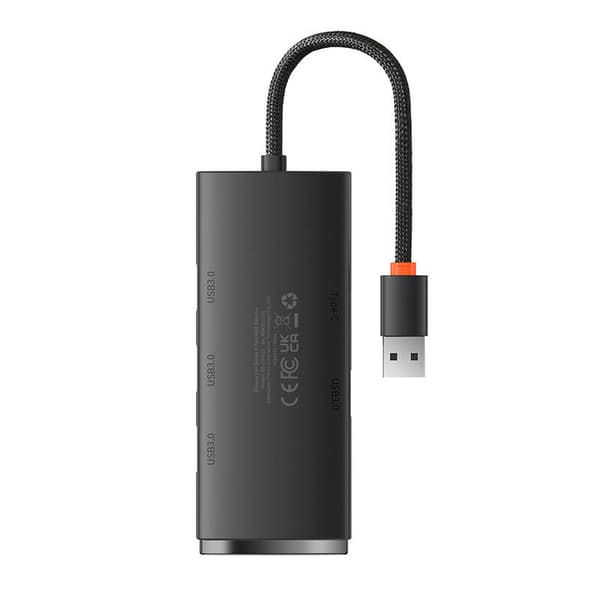 Baseus Lite Series Hub 4-i-1 USB til 4x USB 3.0, 25 cm (sort)