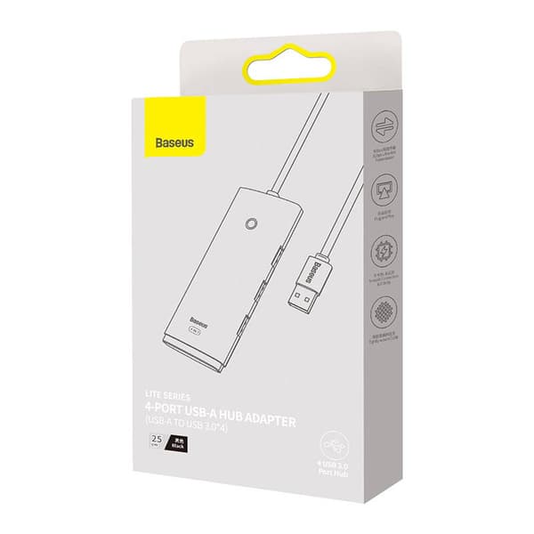 Baseus Lite Series Hub 4-i-1 USB til 4x USB 3.0, 25 cm (sort)