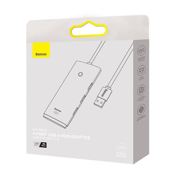 Hub 4in1 Baseus Lite Series USB til 4x USB 3.0, 1m (sort)