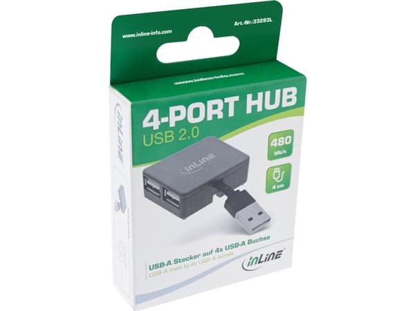 InLine 33293L, USB 2.0 Type-A, USB 2.0 Type-A, 480 Mbit/s, Svart, Plast, 0,04 m
