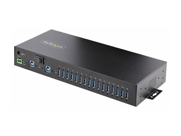 StarTech.com 16-Port Industrial USB 5Gbps Hub with Power Adapter, Metal Enclosure, Mountable, ESD Protection, Terminal Block Power, USB Charging, Dua