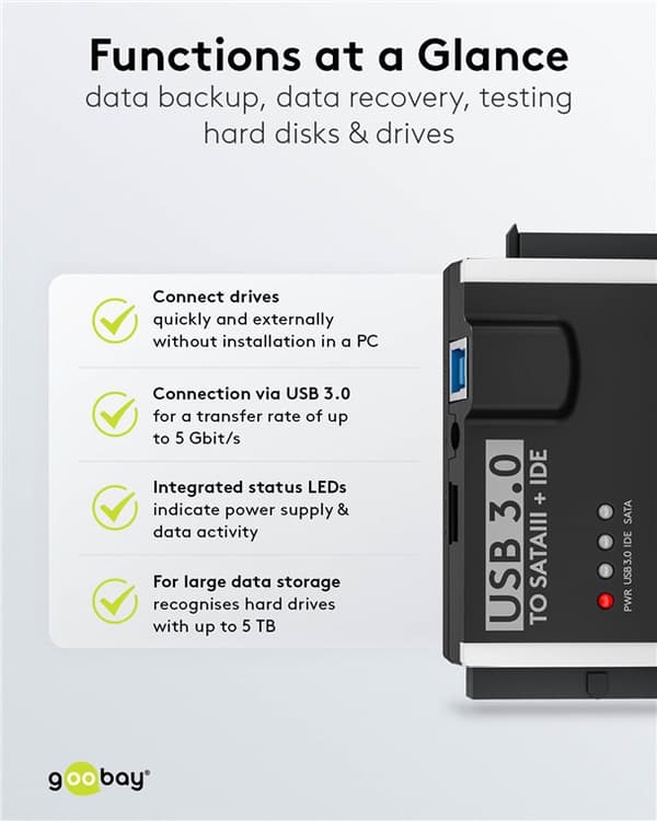 USB 3.0 harddiskadapter til IDE og SATA