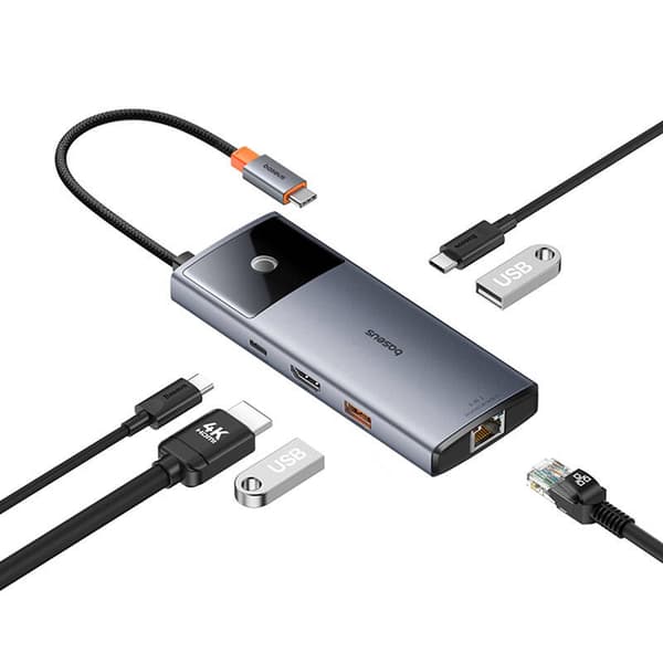Hub 6in1 Baseus Metal Gleam 2-serien, USB-C till 2xUSB 3.0 +USB-C + HDMI + USB-C PD + Ethernet RJ45