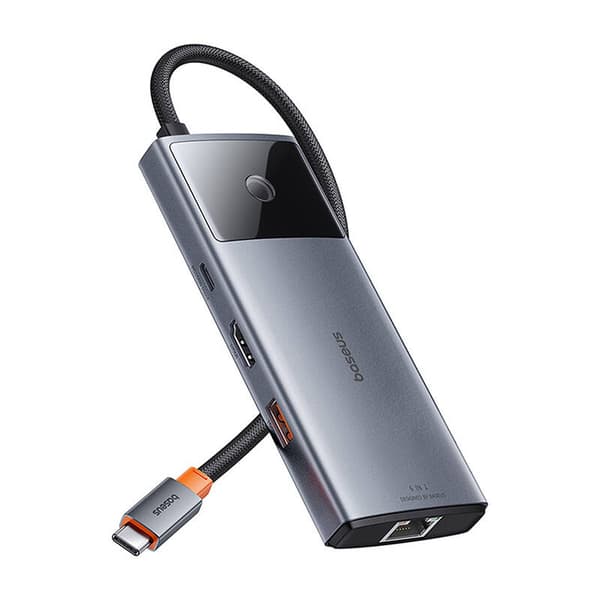 Hub 6in1 Baseus Metal Gleam 2-serien, USB-C till 2xUSB 3.0 +USB-C + HDMI + USB-C PD + Ethernet RJ45
