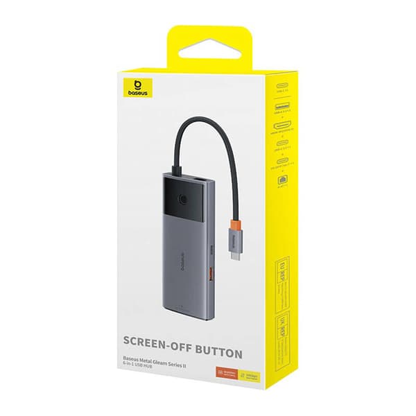 Hub 6in1 Baseus Metal Gleam 2-serien, USB-C till 2xUSB 3.0 +USB-C + HDMI + USB-C PD + Ethernet RJ45