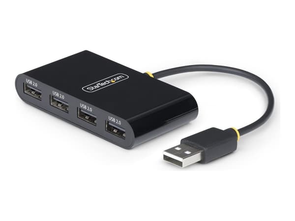 StarTech.com 4-Port USB 2.0 Hub, USB Bus Powered, Small Travel Mini USB Hub, USB 2.0 Splitter, Multi-Port Portable USB Hub, 480Mbps, Overcurrent Prot