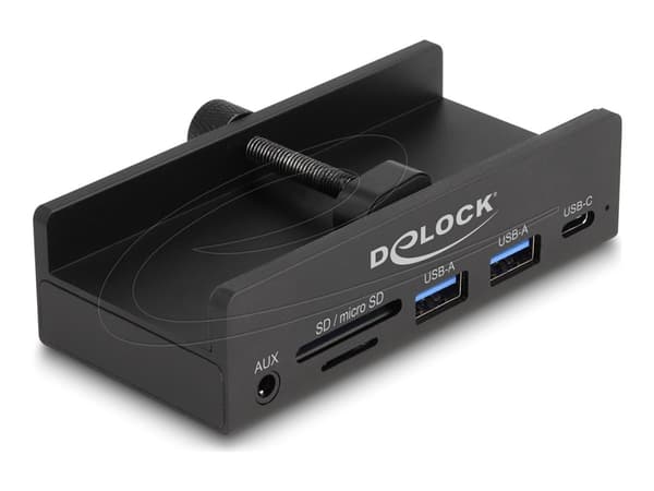 Delock - Hubb - 2 slot card reader, 5 Gbps, external, with locking screw - 1 x USB-C + 2 x USB - skrivbordsmodell