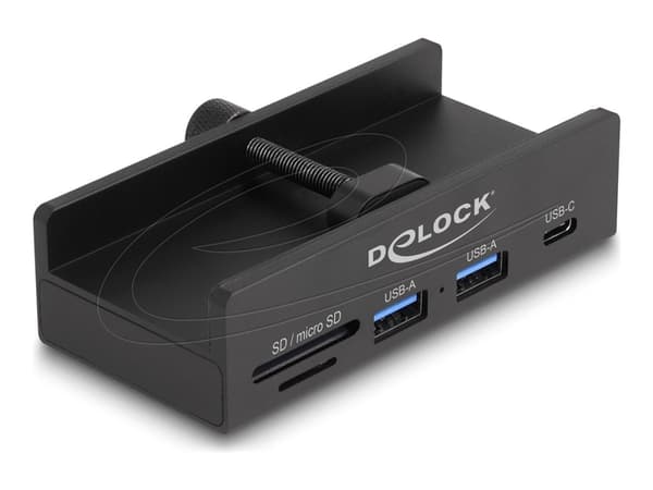 Delock - Hubb - 5 Gbps, SD + micro SD-kortslot med låsskruv - 2 x USB + 1 x USB-C - skrivbordsmodell