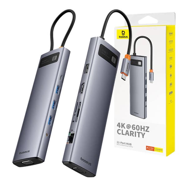 Hub 11in1 Baseus StarJoy Metal Glam Series, USB-C till HDMI +VGA + 3 x USB 3.0 + USB 2.0+USB-C PD + RJ45 + SD/TF +3,5 mm