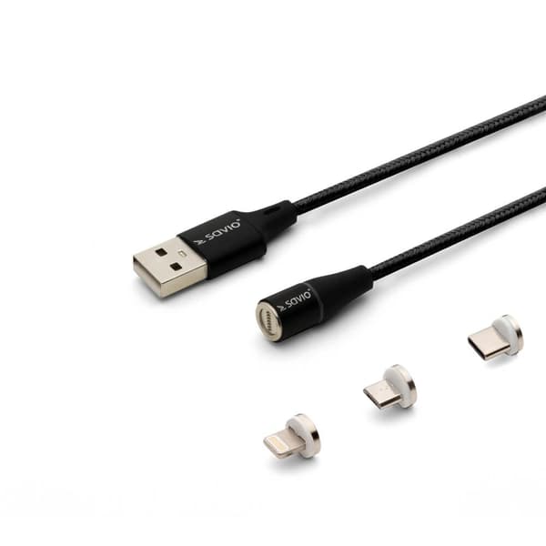 Savio CL-155 USB-kaapeli 2 m USB 2.0 USB C Micro USB A/Lightning musta