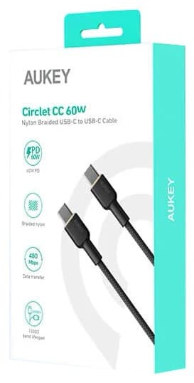 AUKEY CB-NCC2 USB-C Typ-C Strömförsörjning PD 60W 3A 1,8m Nylon Svart
