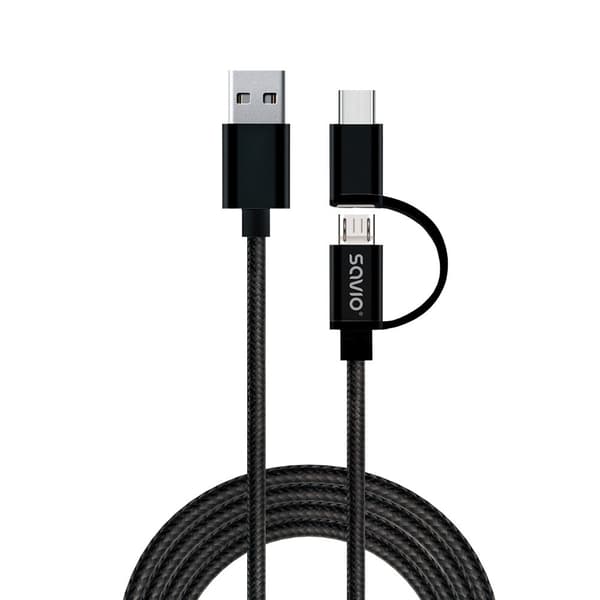 Savio CL-128 USB-kabel 1 m USB 2.0 USB A USB C/Micro-USB A Svart