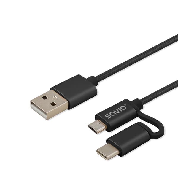 Savio CL-128 USB-kabel 1 m USB 2.0 USB A USB C/Micro-USB A Svart