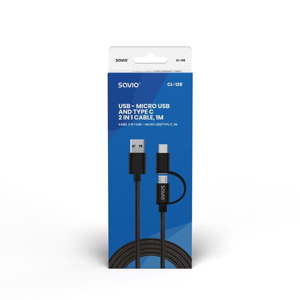 Savio CL-128 USB-kabel 1 m USB 2.0 USB A USB C/Micro-USB A Svart