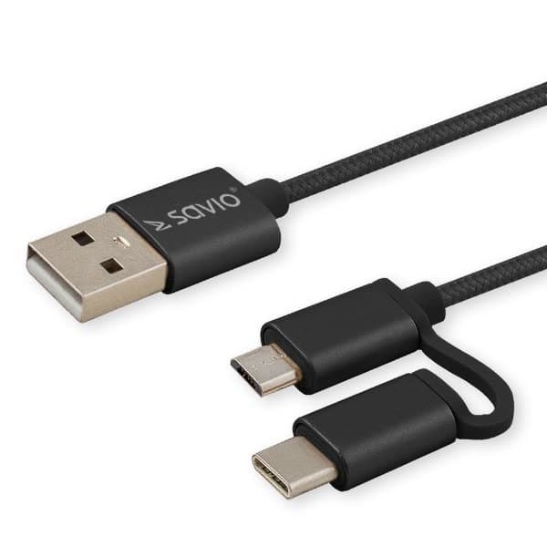 Savio CL-128 USB-kabel 1 m USB 2.0 USB A USB C/Micro-USB A Svart