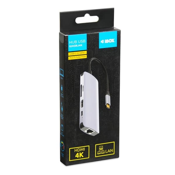 iBox IUH3RJ4K -liitäntäkeskitin USB Type-C 5000 Mbit/s Hopea