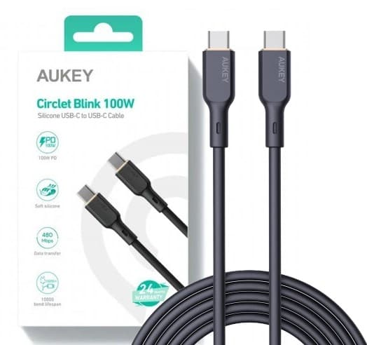 AUKEY CB-SCC101 USB-C Typ-C Strömförsörjning PD 100W 5A 1m Silikon Svart