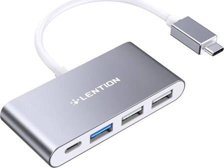 Hub 4-in-1 Lention USB-C to USB 3.0 + 2x USB 2.0 + USB-C (gray)