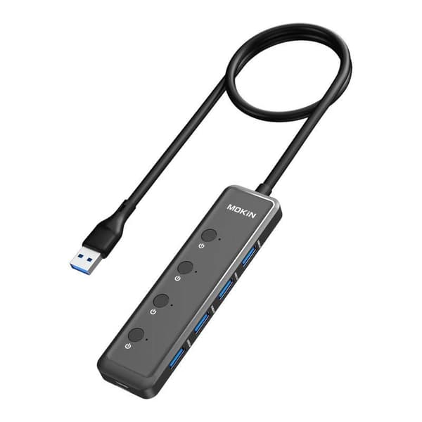 HUB 5in1 MOKiN USB-A3.0 til 4xUSB-A + 1xUSB-C DC (sort)
