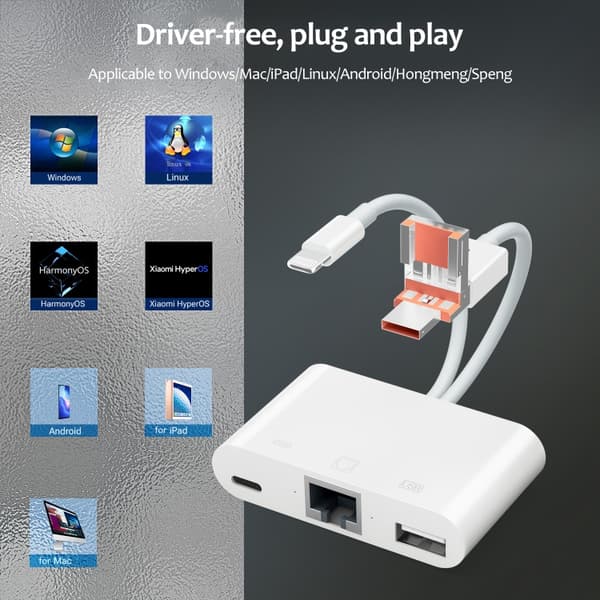 Ethernet-adapter med USB-C, Lightning og USB - Plug and play med høy hastighet